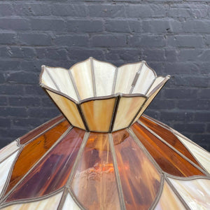 Antique Bronze Arts & Crafts Tiffany Glass Shade Tripod Floor Lamp, c.1960’s