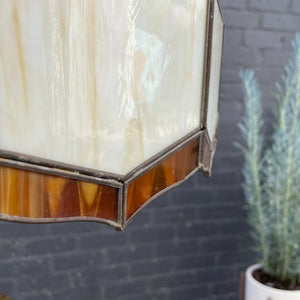 Antique Bronze Arts & Crafts Tiffany Glass Shade Tripod Floor Lamp, c.1960’s