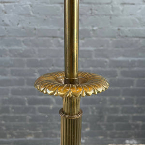 Antique Bronze Arts & Crafts Tiffany Glass Shade Tripod Floor Lamp, c.1960’s