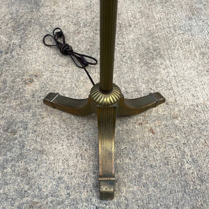 Antique Bronze Arts & Crafts Tiffany Glass Shade Tripod Floor Lamp, c.1960’s