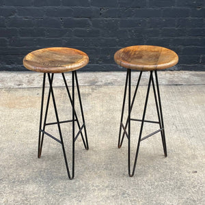 Pair of Iron & Wood Hairpin Leg Style Bar Stools
