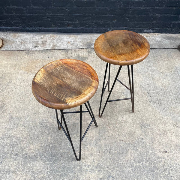 Pair of Iron & Wood Hairpin Leg Style Bar Stools