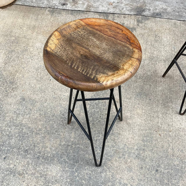 Pair of Iron & Wood Hairpin Leg Style Bar Stools