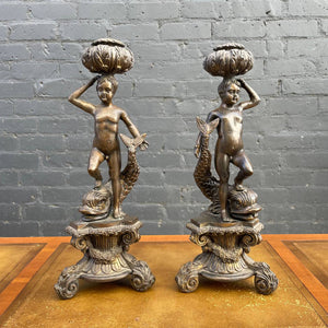 Pair of Vintage Art Nouveau Style Brass Candle Holders