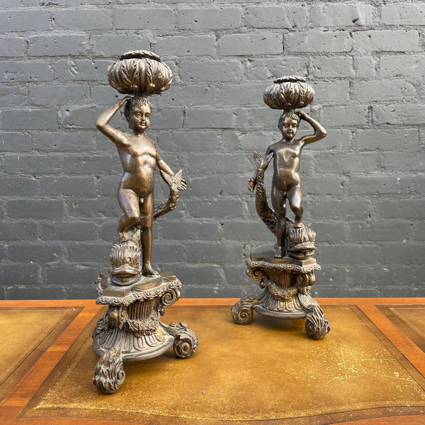 Pair of Vintage Art Nouveau Style Brass Candle Holders