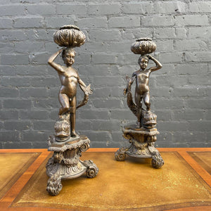 Pair of Vintage Art Nouveau Style Brass Candle Holders