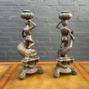 Pair of Vintage Art Nouveau Style Brass Candle Holders
