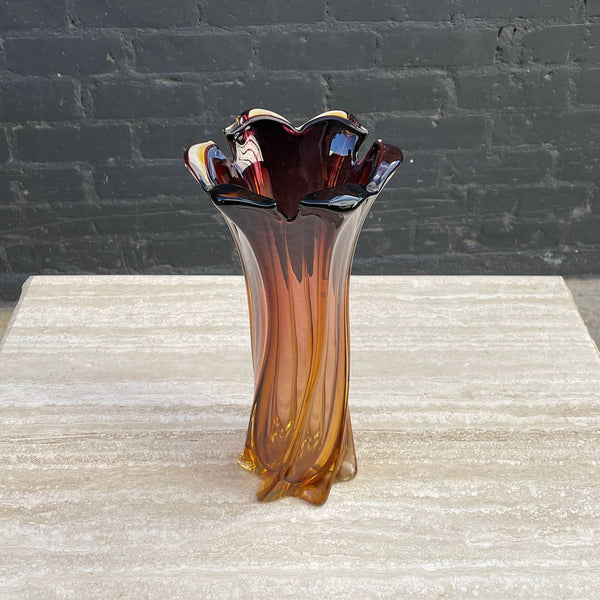 Vintage Italian Murano Swirl Glass Vase Sculpture, c.1970’s
