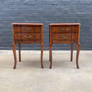 Pair of Antique French Provincial Carved Cherry Night Stands End Tables, c.1960’s