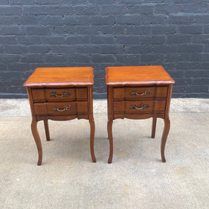 Pair of Antique French Provincial Carved Cherry Night Stands End Tables, c.1960’s
