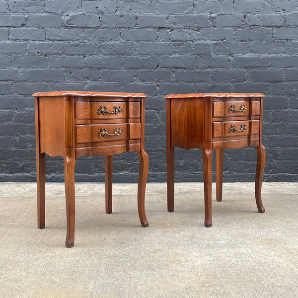 Pair of Antique French Provincial Carved Cherry Night Stands End Tables, c.1960’s