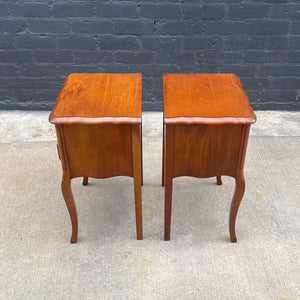 Pair of Antique French Provincial Carved Cherry Night Stands End Tables, c.1960’s