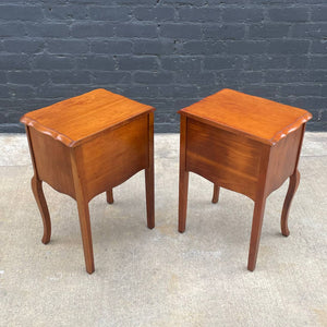 Pair of Antique French Provincial Carved Cherry Night Stands End Tables, c.1960’s