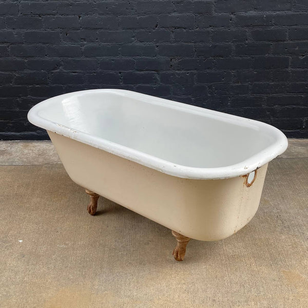 Vintage Porcelain & Steel Bath Tub with Claw Feet, c.1960’s