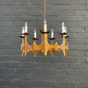Vintage Mid-Century Modern Brutalist Hammered Brass Chandelier, c.1970’s