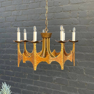 Vintage Mid-Century Modern Brutalist Hammered Brass Chandelier, c.1970’s