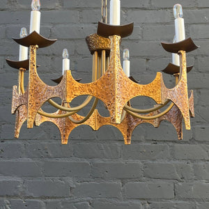 Vintage Mid-Century Modern Brutalist Hammered Brass Chandelier, c.1970’s