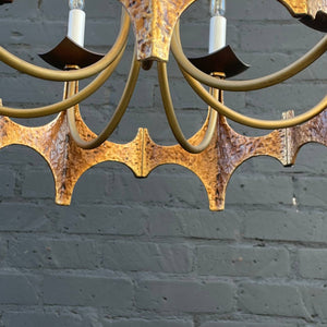 Vintage Mid-Century Modern Brutalist Hammered Brass Chandelier, c.1970’s