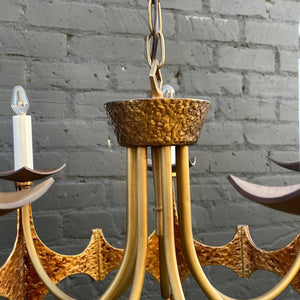 Vintage Mid-Century Modern Brutalist Hammered Brass Chandelier, c.1970’s