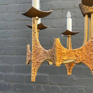 Vintage Mid-Century Modern Brutalist Hammered Brass Chandelier, c.1970’s