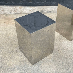Pair of Vintage Mid-Century Modern Geometric Polished Chrome Metal Side Tables, c.1970’s