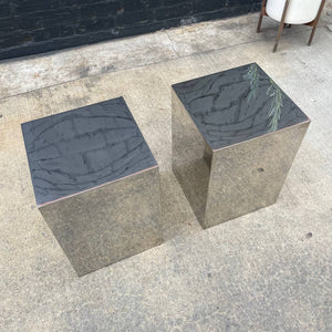 Pair of Vintage Mid-Century Modern Geometric Polished Chrome Metal Side Tables, c.1970’s