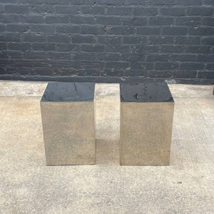 Pair of Vintage Mid-Century Modern Geometric Polished Chrome Metal Side Tables, c.1970’s