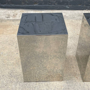 Pair of Vintage Mid-Century Modern Geometric Polished Chrome Metal Side Tables, c.1970’s