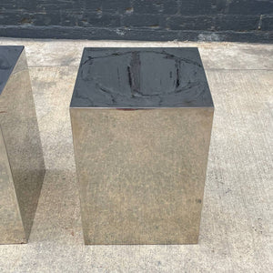 Pair of Vintage Mid-Century Modern Geometric Polished Chrome Metal Side Tables, c.1970’s