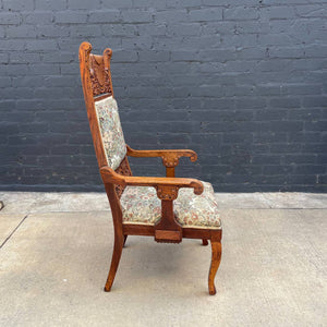 American Antique Eastlake Style Carved Oak Chair, c.1940’s