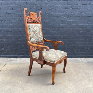 American Antique Eastlake Style Carved Oak Chair, c.1940’s