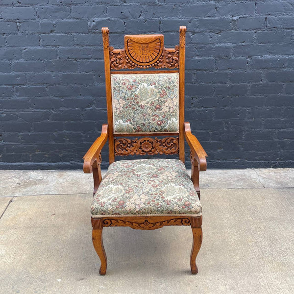 American Antique Eastlake Style Carved Oak Chair, c.1940’s