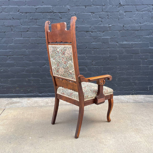 American Antique Eastlake Style Carved Oak Chair, c.1940’s