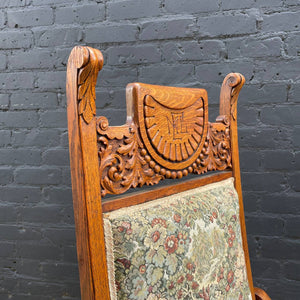 American Antique Eastlake Style Carved Oak Chair, c.1940’s