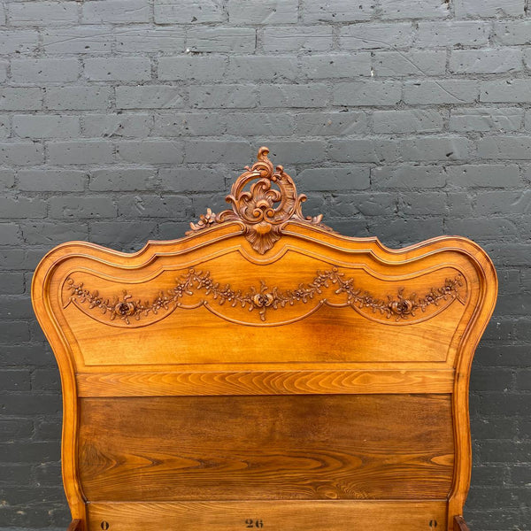 Antique French Provincial Carved Walnut Full-Size Bed Frame, c.1960’s