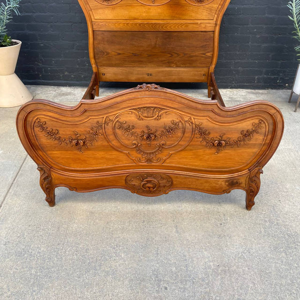 Antique French Provincial Carved Walnut Full-Size Bed Frame, c.1960’s