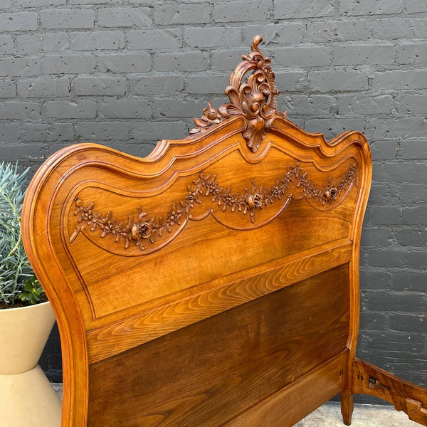 Antique French Provincial Carved Walnut Full-Size Bed Frame, c.1960’s