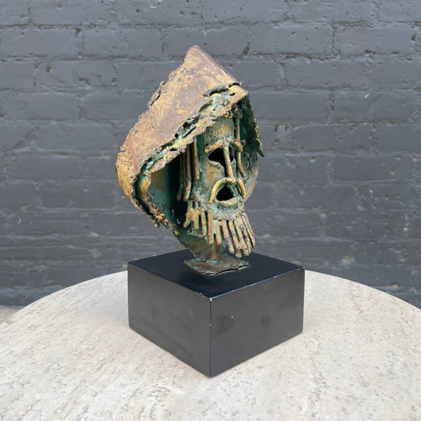 Mid-Century Modern Brass Brutalist Face Sculpture, c.1960’s