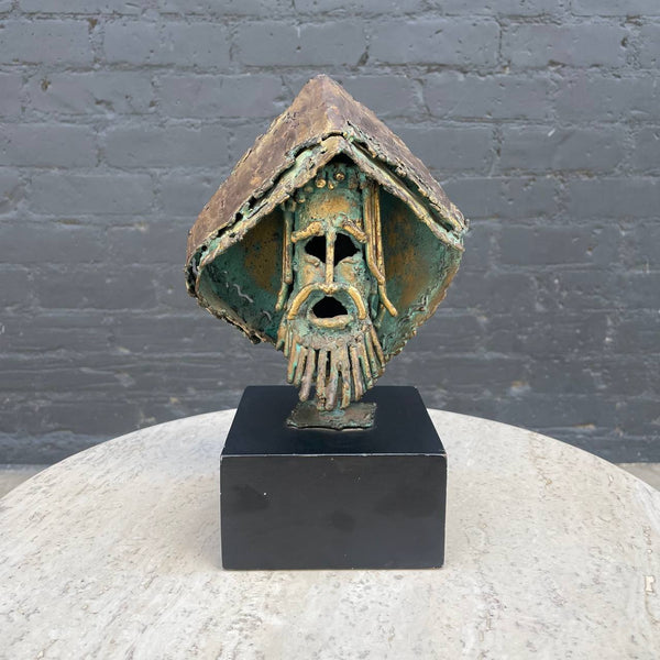 Mid-Century Modern Brass Brutalist Face Sculpture, c.1960’s