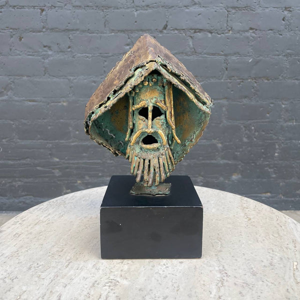 Mid-Century Modern Brass Brutalist Face Sculpture, c.1960’s