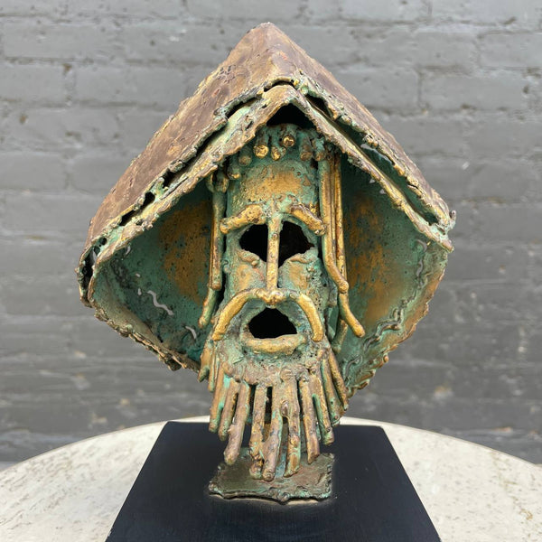 Mid-Century Modern Brass Brutalist Face Sculpture, c.1960’s