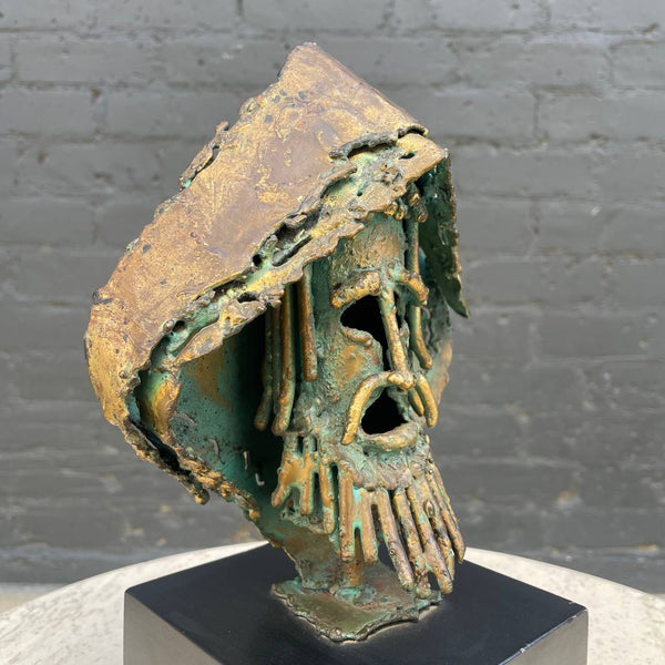 Mid-Century Modern Brass Brutalist Face Sculpture, c.1960’s