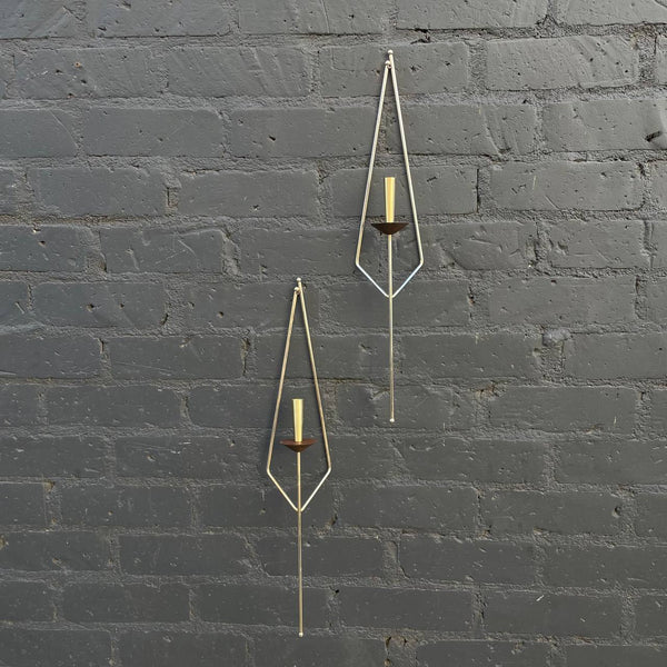 Pair of Mid-Century Modern Sculpted Brass Wall Sconces Candle Holders, c.1960’s