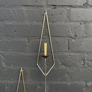 Pair of Mid-Century Modern Sculpted Brass Wall Sconces Candle Holders, c.1960’s
