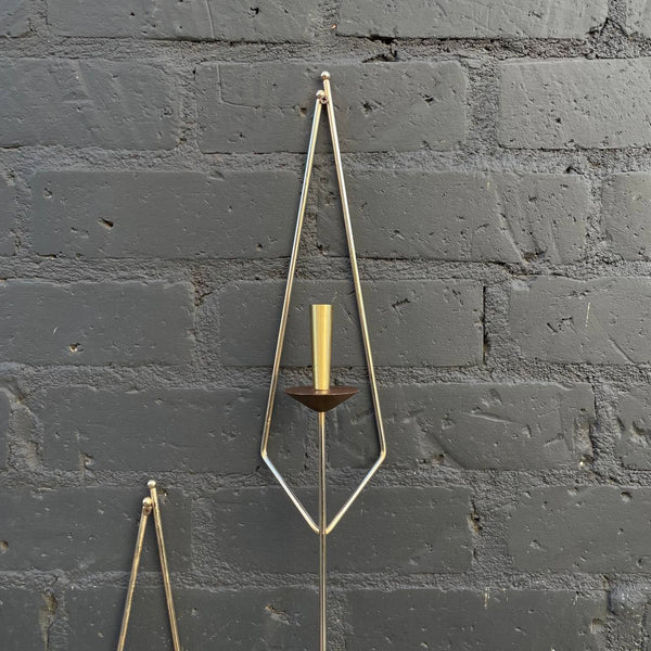 Pair of Mid-Century Modern Sculpted Brass Wall Sconces Candle Holders, c.1960’s
