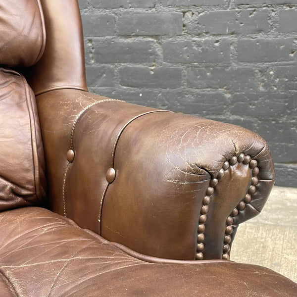 Vintage Oversize Brown Tufted Leather Lounge Chair