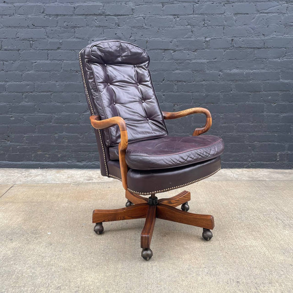 Mid-Century Modern Chesterfield Style Leather Adjustable Office Chair, c.1960’s