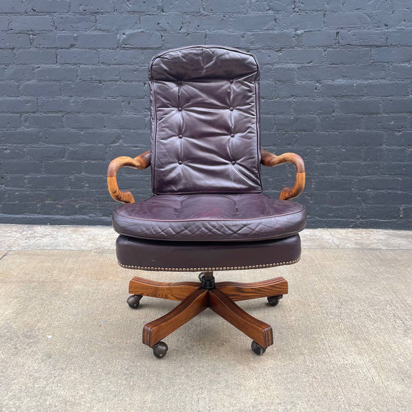 Mid-Century Modern Chesterfield Style Leather Adjustable Office Chair, c.1960’s