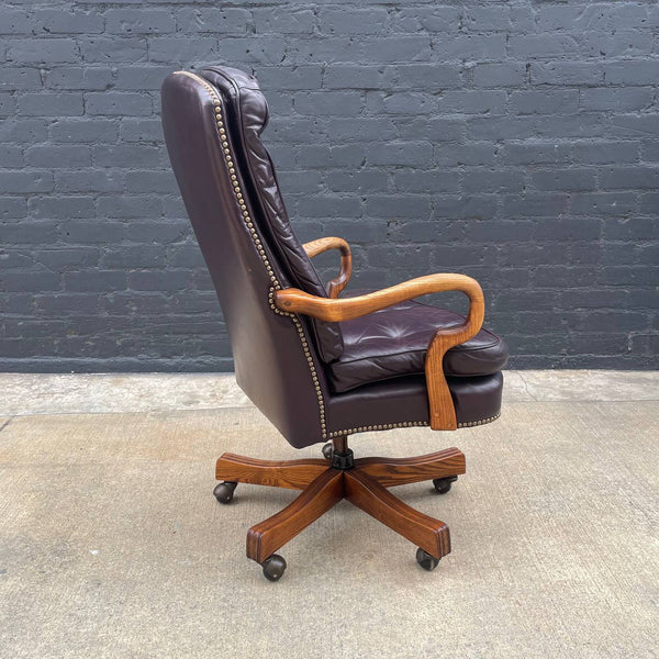 Mid-Century Modern Chesterfield Style Leather Adjustable Office Chair, c.1960’s