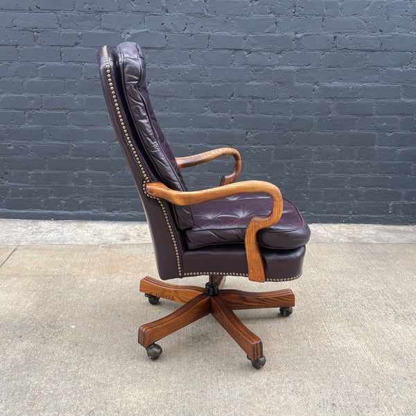 Mid-Century Modern Chesterfield Style Leather Adjustable Office Chair, c.1960’s